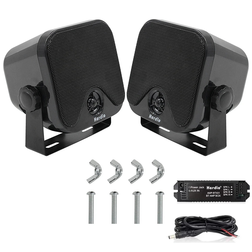 Herdio 4 Inch Waterproof Bluetooth Marine Speakers (2 Pack) - Surface Mount Heavy Duty Audio for Boats, Golf Carts, ATV, UTV,