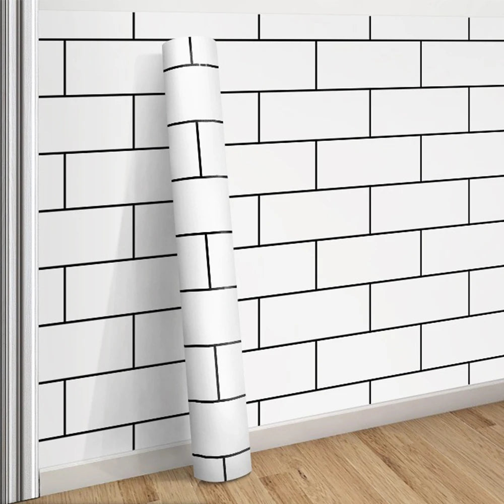 40CM Classic Grid DIY Background Wallpaper Wall Stickers Oil proof Waterproof Wallpaper for Living Room Kitchen Bathroom