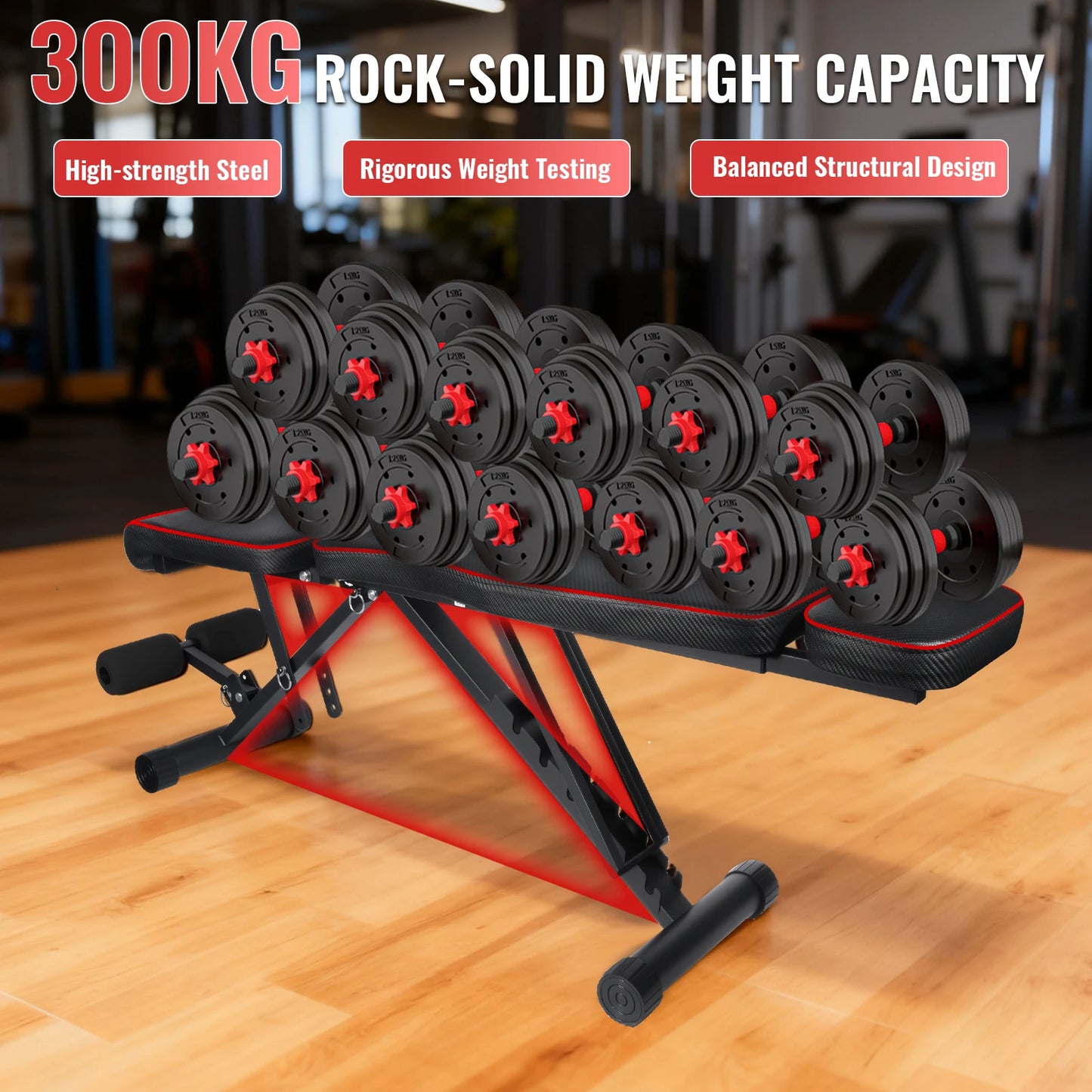 Folding Home Gym Bench with 7 Back Levels Adjustment & Load 300 kg for Muscle Training at Home Gym Fitness Equipment Women Men
