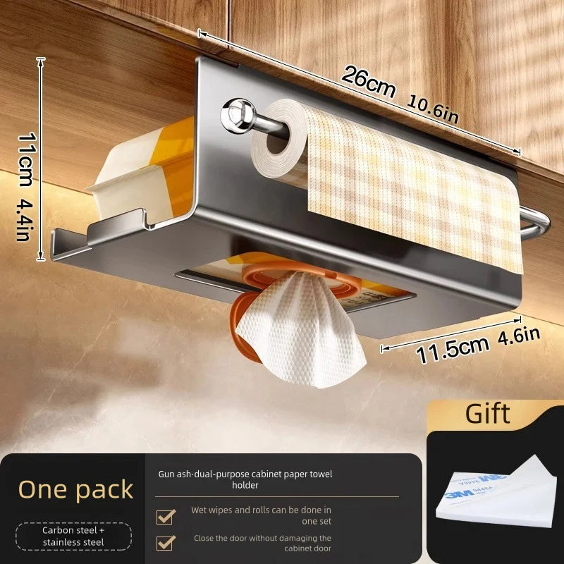 Thickened stainless steel kitchen wet wipe storage box, tissue holder, hanging cabinet tissue box, storage, cloth, plastic wrap,