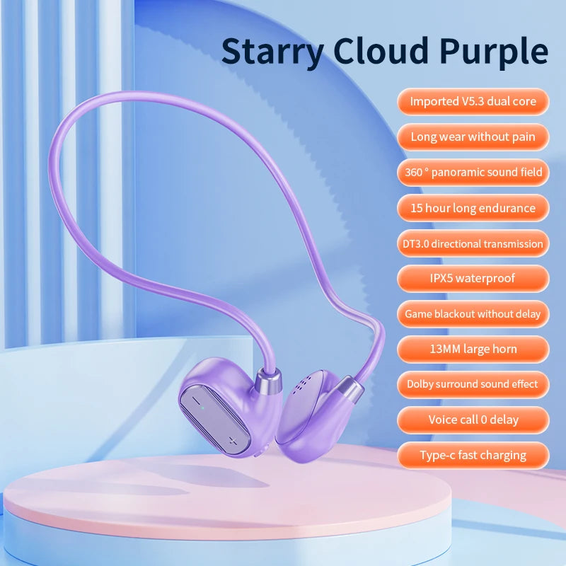 Ear-mounted sports wireless earphones, air conduction headset, BT 5.3, ultra-long battery life, suitable for running and cycling