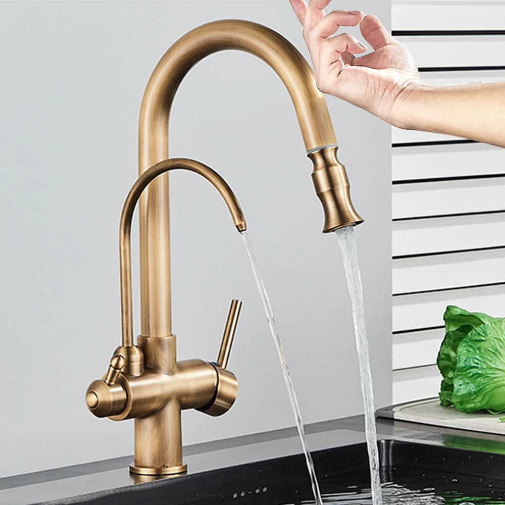 Touch Sensor Filter Kitchen Faucet With Pure Water Pull Out Mixer Tap Rotate Hot Cold Water Crane Mode Deck Mounted Mixer Tap