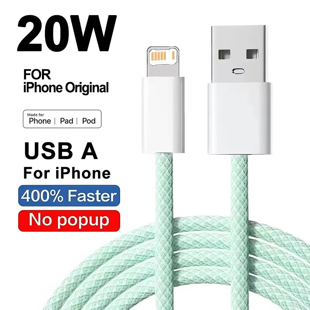 20W Braided Fast Charging USB Cable For iPhone X XR XS 6 6S 7 8 Plus 11 12 Mini 13 14 Pro Max Rapid Charge Phone Cables 1m 2m