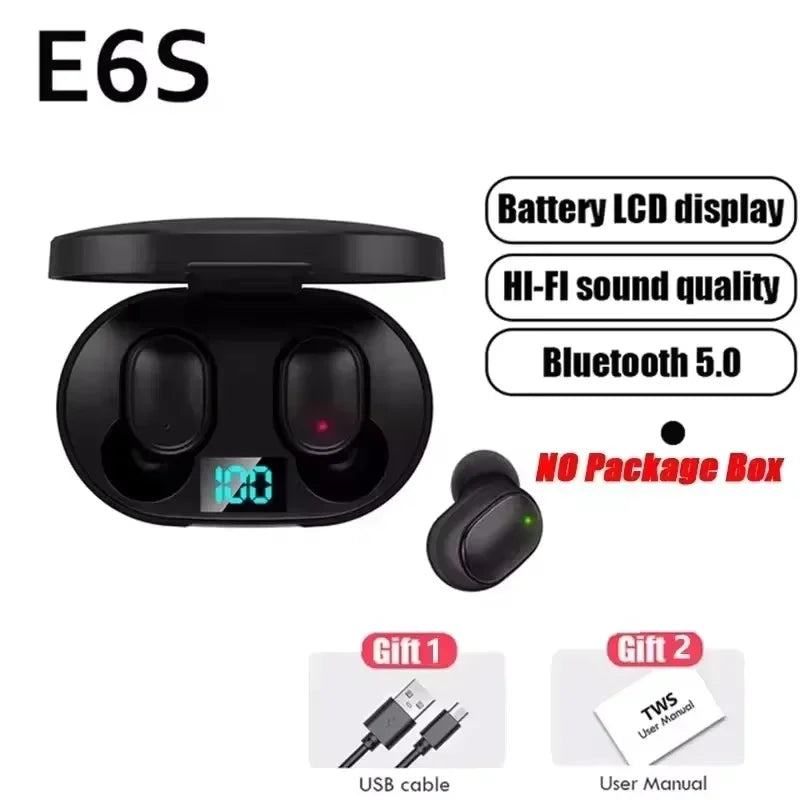 E6S TWS Bluetooth Earphones Wireless Bluetooth Headset Noise Cancelling Headsets with Microphone Headphones for All Smartphones