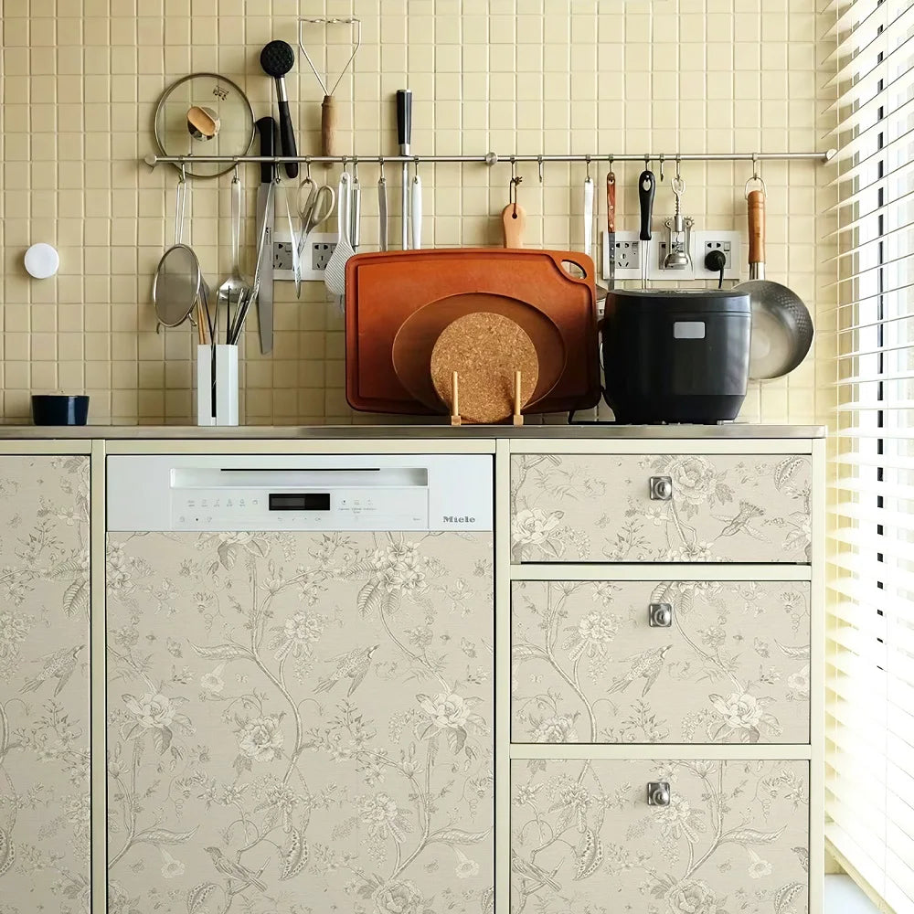 Modern Floral Peel And Stick PVC Wallpaper Simple Flower Waterproof Self Adhesive Furniture Cabinet Wall Sticker Home Decoration