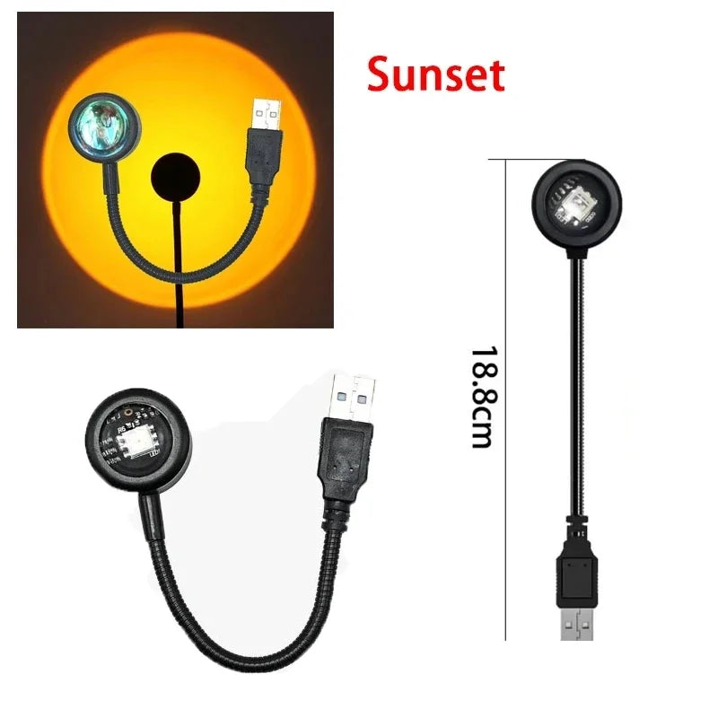 Sunset Lamp LED USB Rainbow Neon Night Light Projector Photography Wall Atmosphere Lighting for Bedroom Room Decor Gift