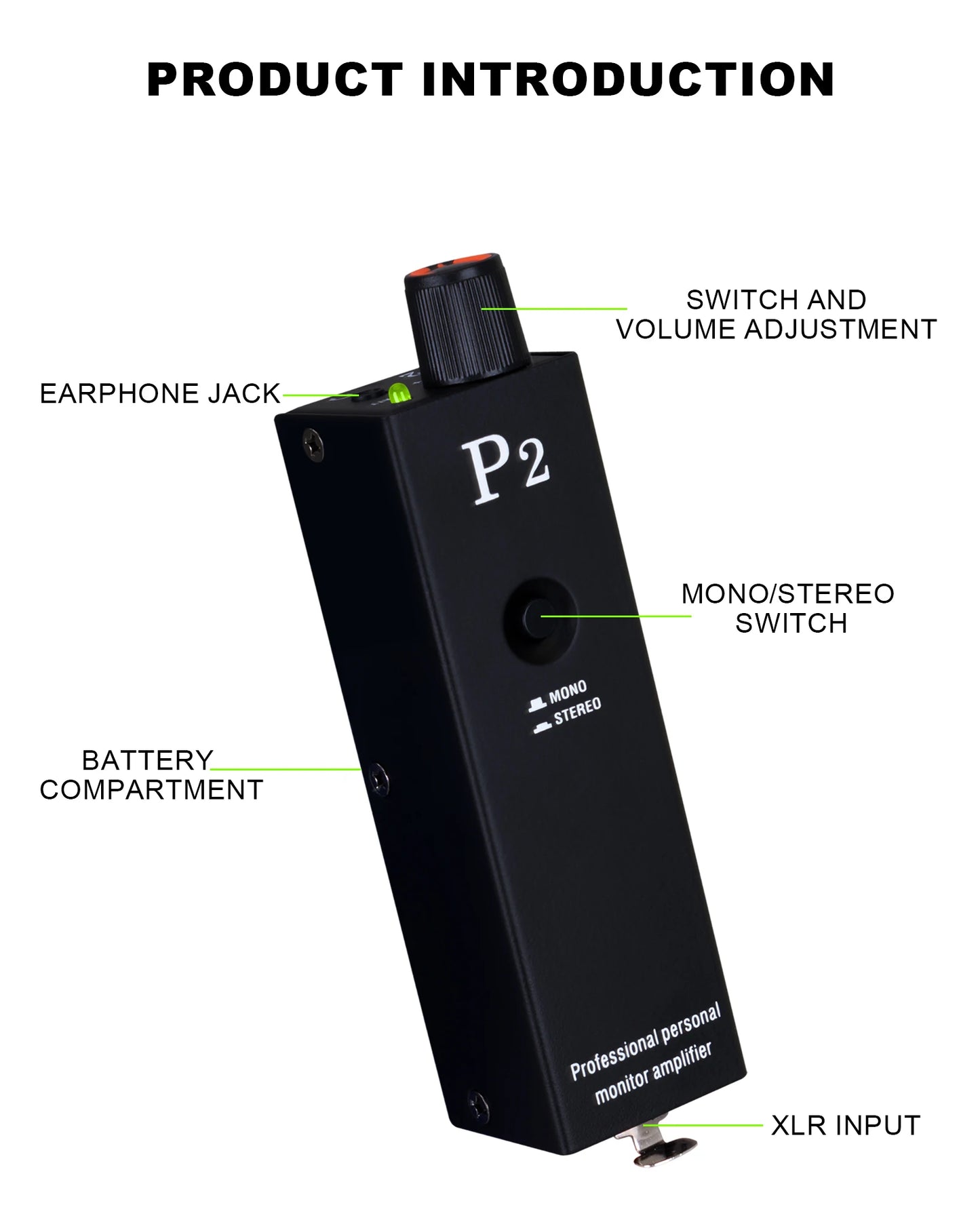 P2 Headphone Amplifier, Ultra Compact In Ear Headphone Monitor, Stereo Monitor/Headphone Power Amplifier/headphone music monitor