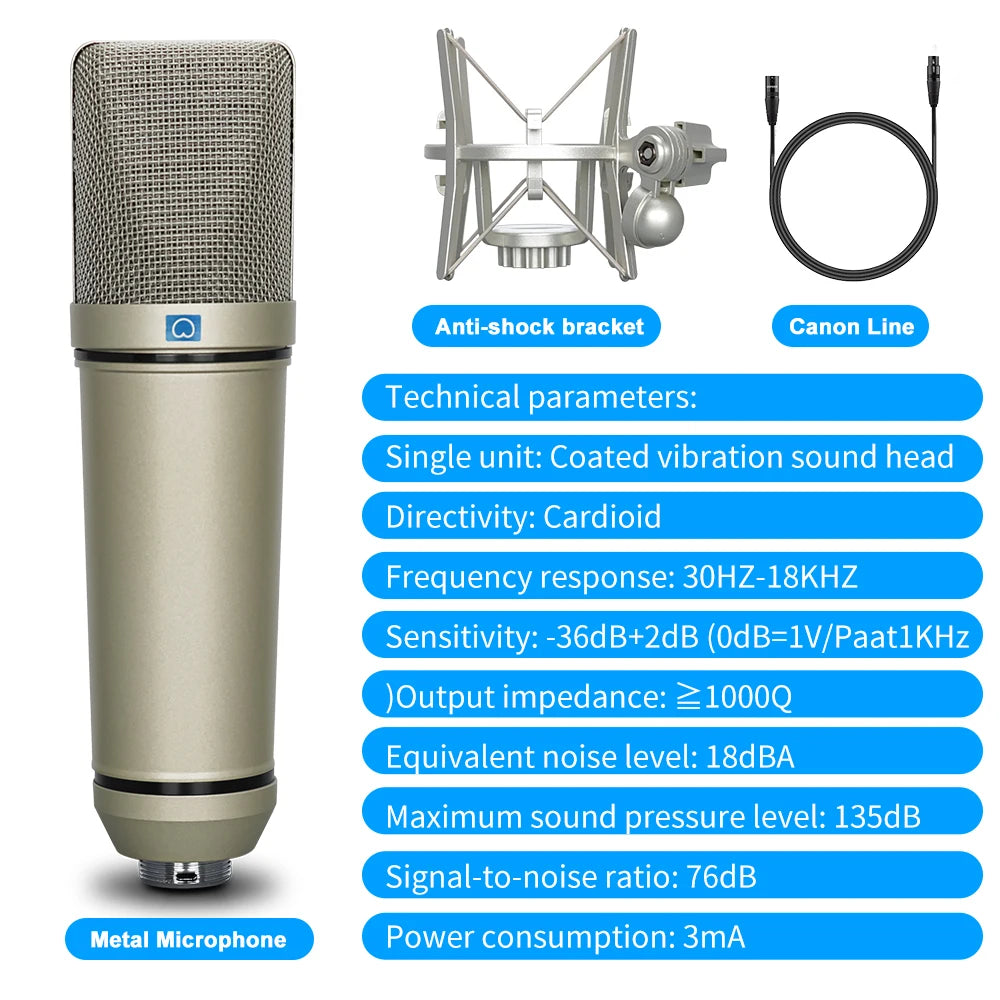 KDES U87 AI XLR Condenser Microphone Professional Cardioid Studio Mic for Recording Podcasting Voice Over Streaming Home Studio