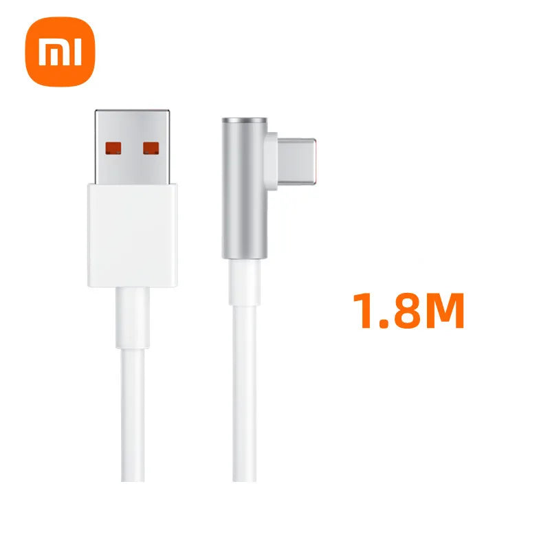 Original Xiaomi 120W 6A USB Super Fast Charger For Mi 12 11 POCO X5 X4 Pro Redmi Note 8 9 10 11 90 Degree Type C Charging Cable