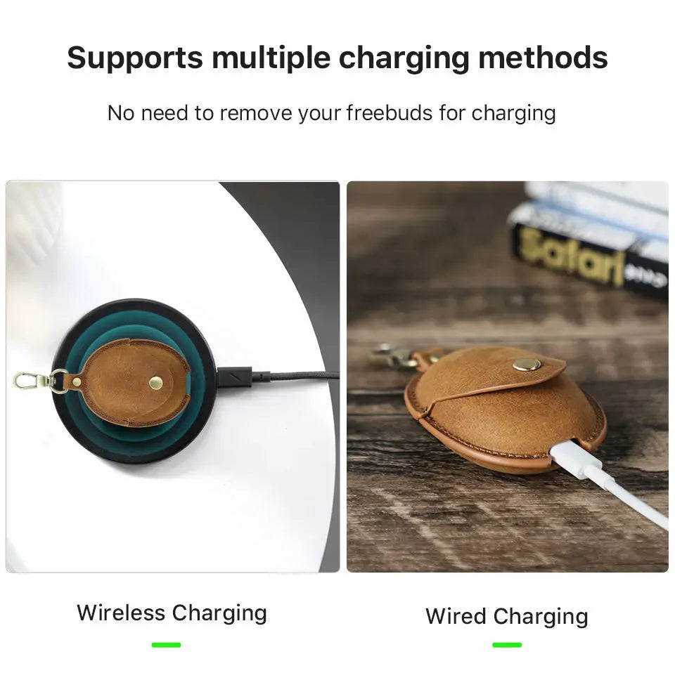 Vintage Crazy Horse Leather Earphone Case for Huawei FreeBuds 5/6 – Premium Niche Retro Style