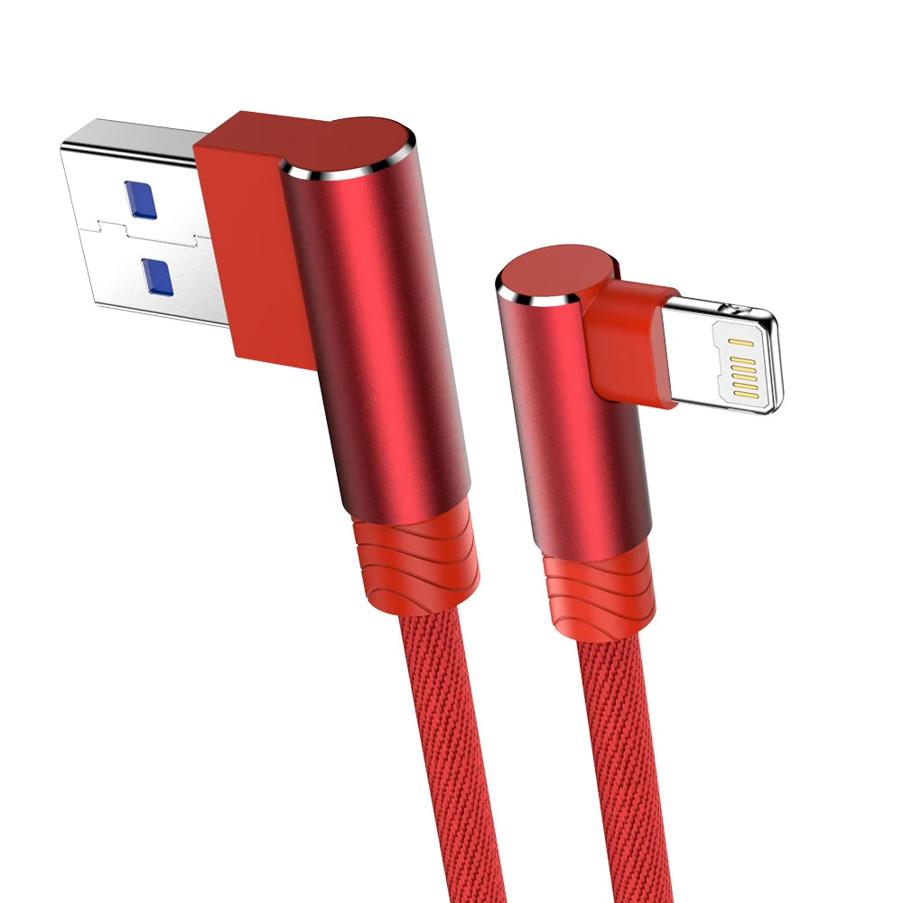 90 Degree USB Cable For iPhone 14 13 12 11 Pro Max X XR 6s 7 8 Plus 2m 3m Lead Mobile Phone Fast Charging Cord Data Charger Wire
