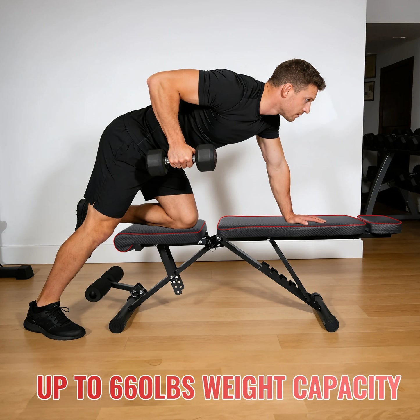 Folding Home Gym Bench with 7 Back Levels Adjustment & Load 300 kg for Muscle Training at Home Gym Fitness Equipment Women Men