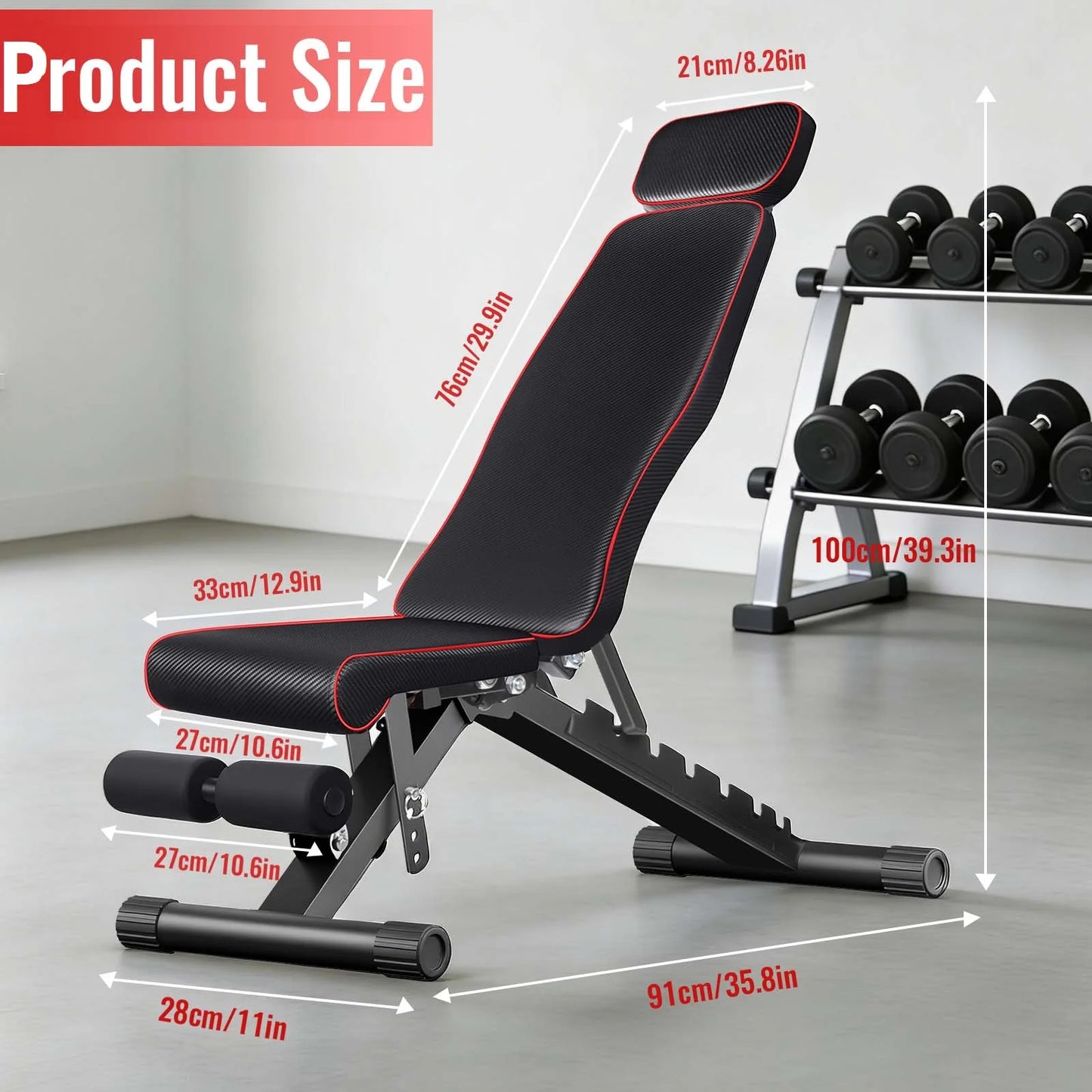 Folding Home Gym Bench with 7 Back Levels Adjustment & Load 300 kg for Muscle Training at Home Gym Fitness Equipment Women Men