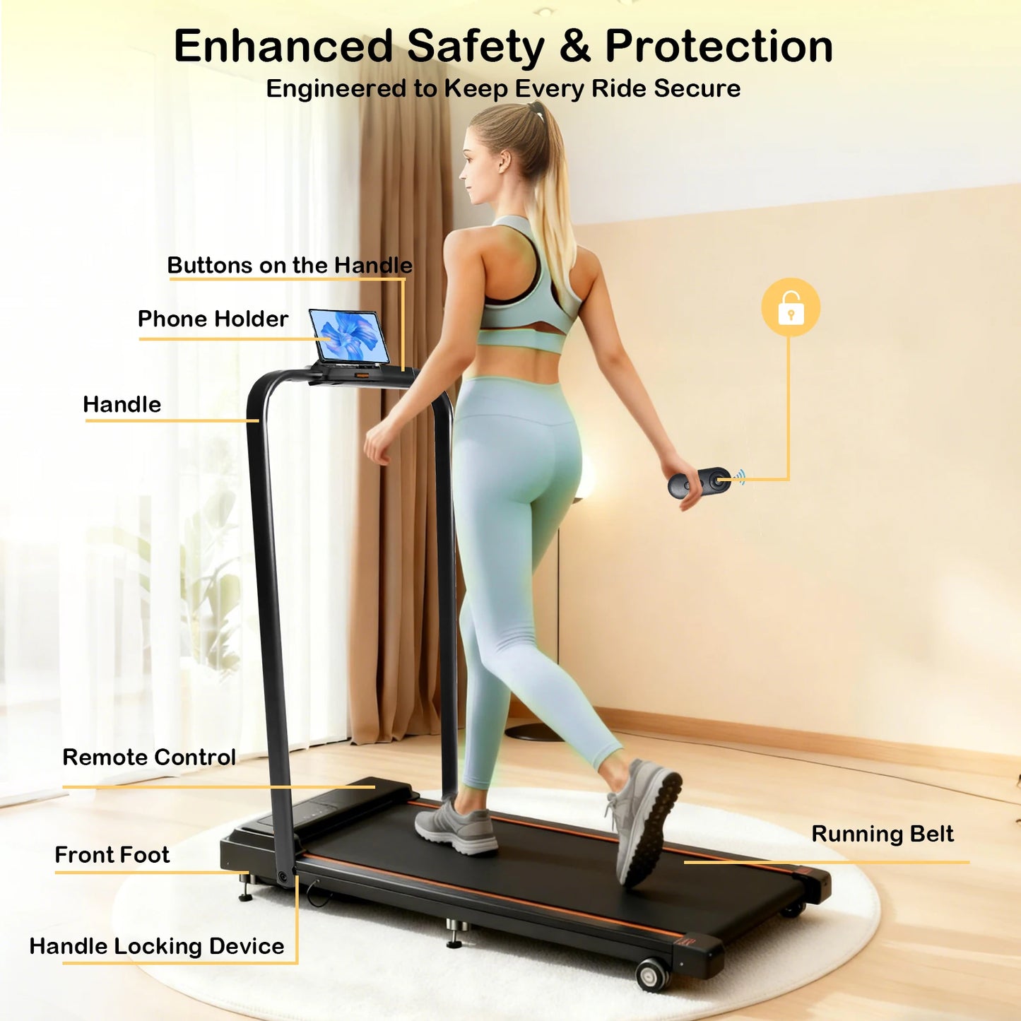 ATSANT LB51 Treadmill 2.5HP Walking Pad 2in1 Max Speed 10kmh Low Noise Under Desk Foldable LED Display Running Jogging Machine