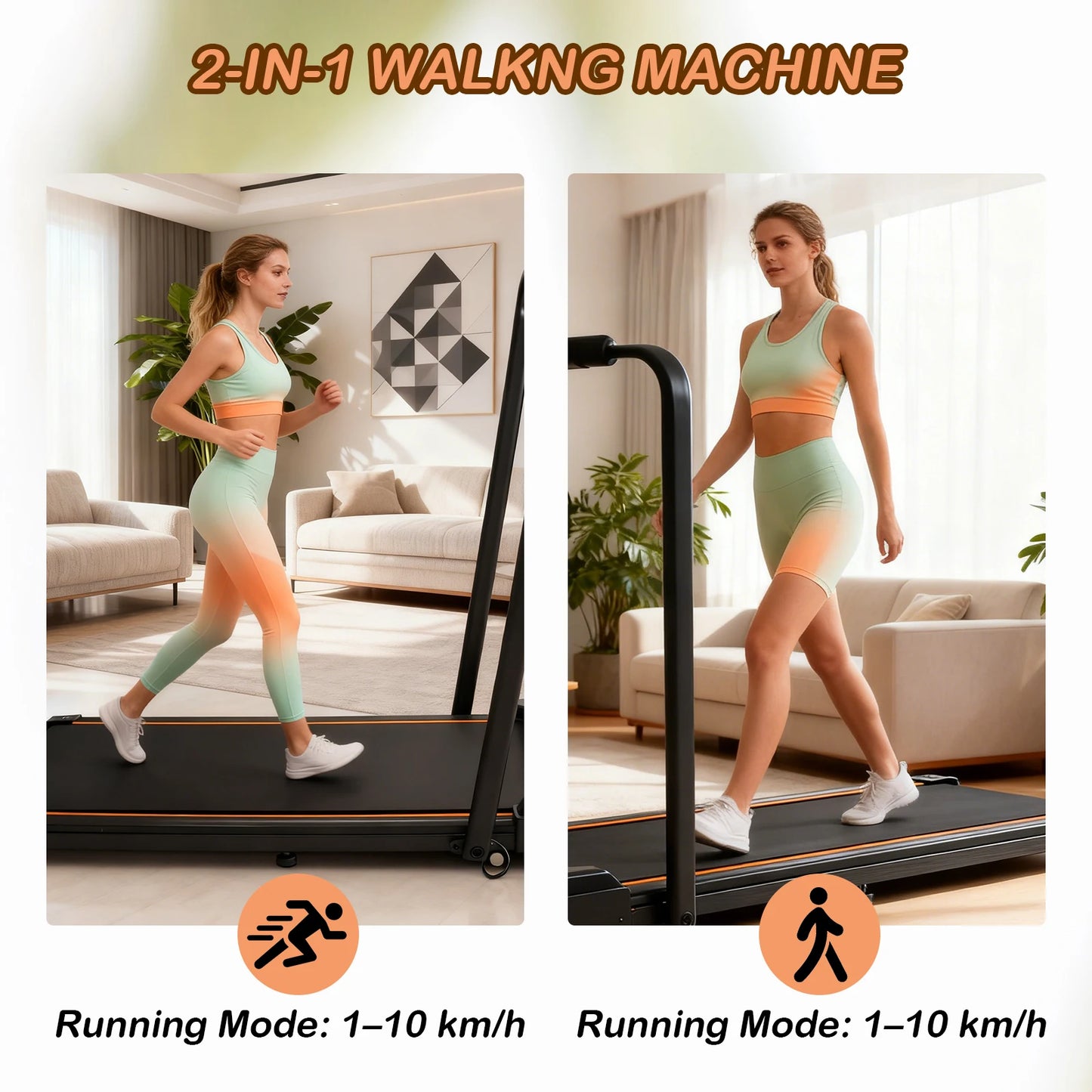 ATSANT LB51 Treadmill 2.5HP Walking Pad 2in1 Max Speed 10kmh Low Noise Under Desk Foldable LED Display Running Jogging Machine