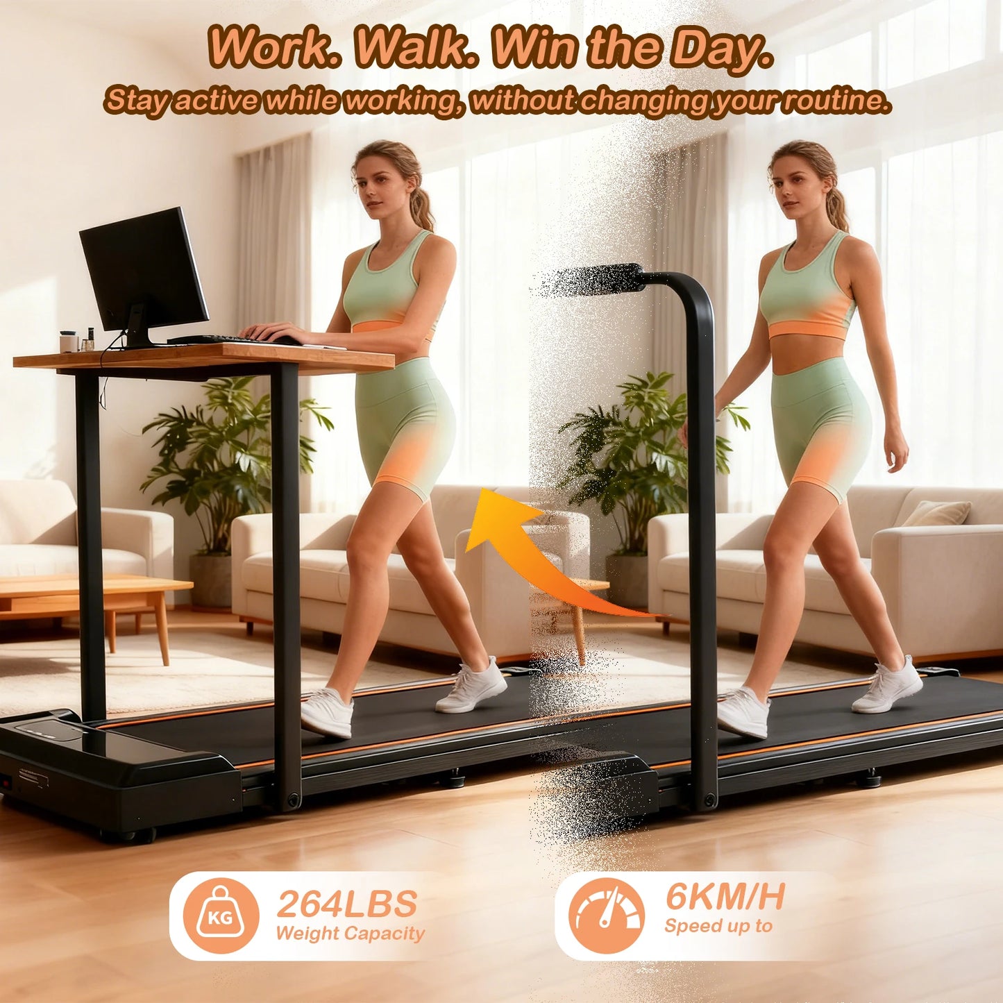 ATSANT LB51 Treadmill 2.5HP Walking Pad 2in1 Max Speed 10kmh Low Noise Under Desk Foldable LED Display Running Jogging Machine