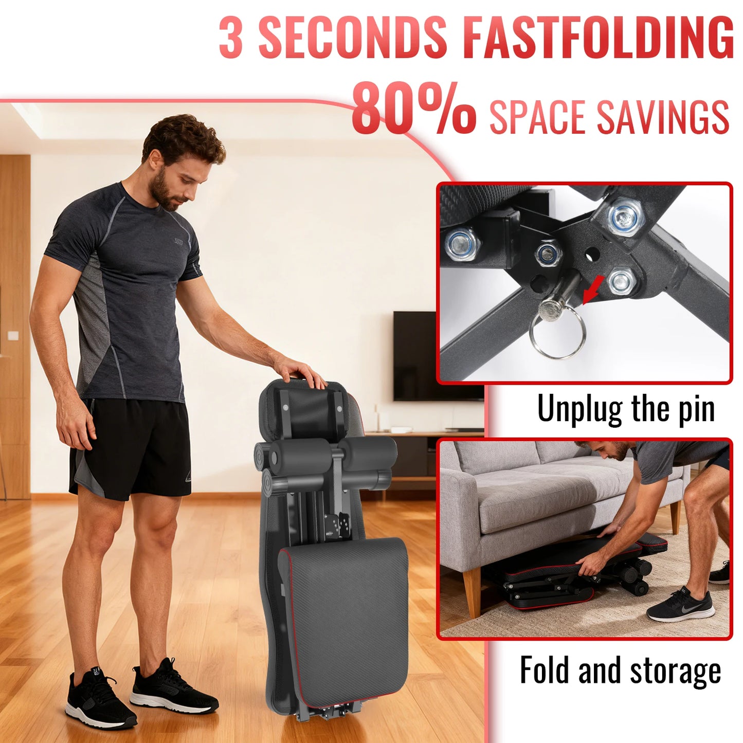 Folding Home Gym Bench with 7 Back Levels Adjustment & Load 300 kg for Muscle Training at Home Gym Fitness Equipment Women Men