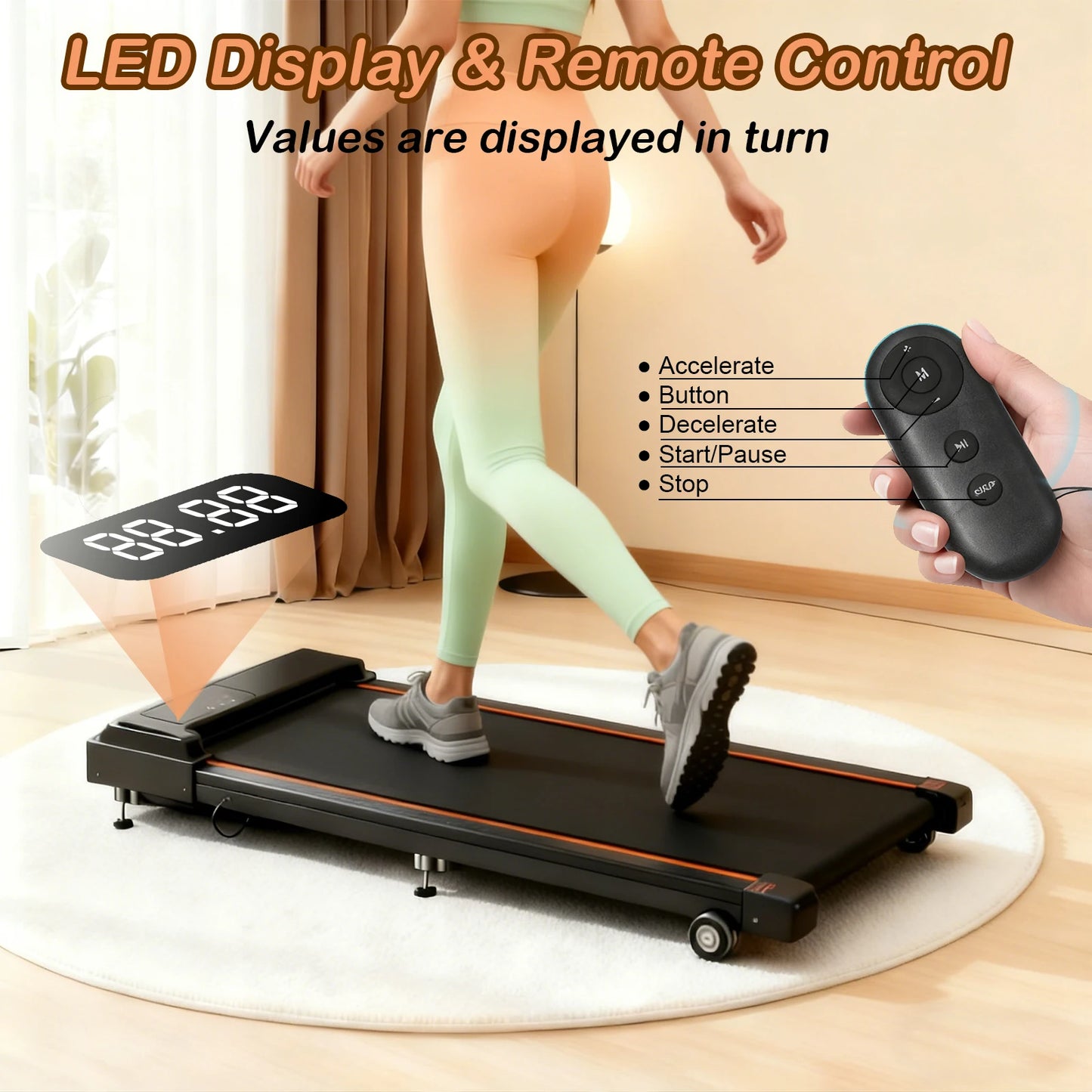 ATSANT LB51 Treadmill 2.5HP Walking Pad 2in1 Max Speed 10kmh Low Noise Under Desk Foldable LED Display Running Jogging Machine