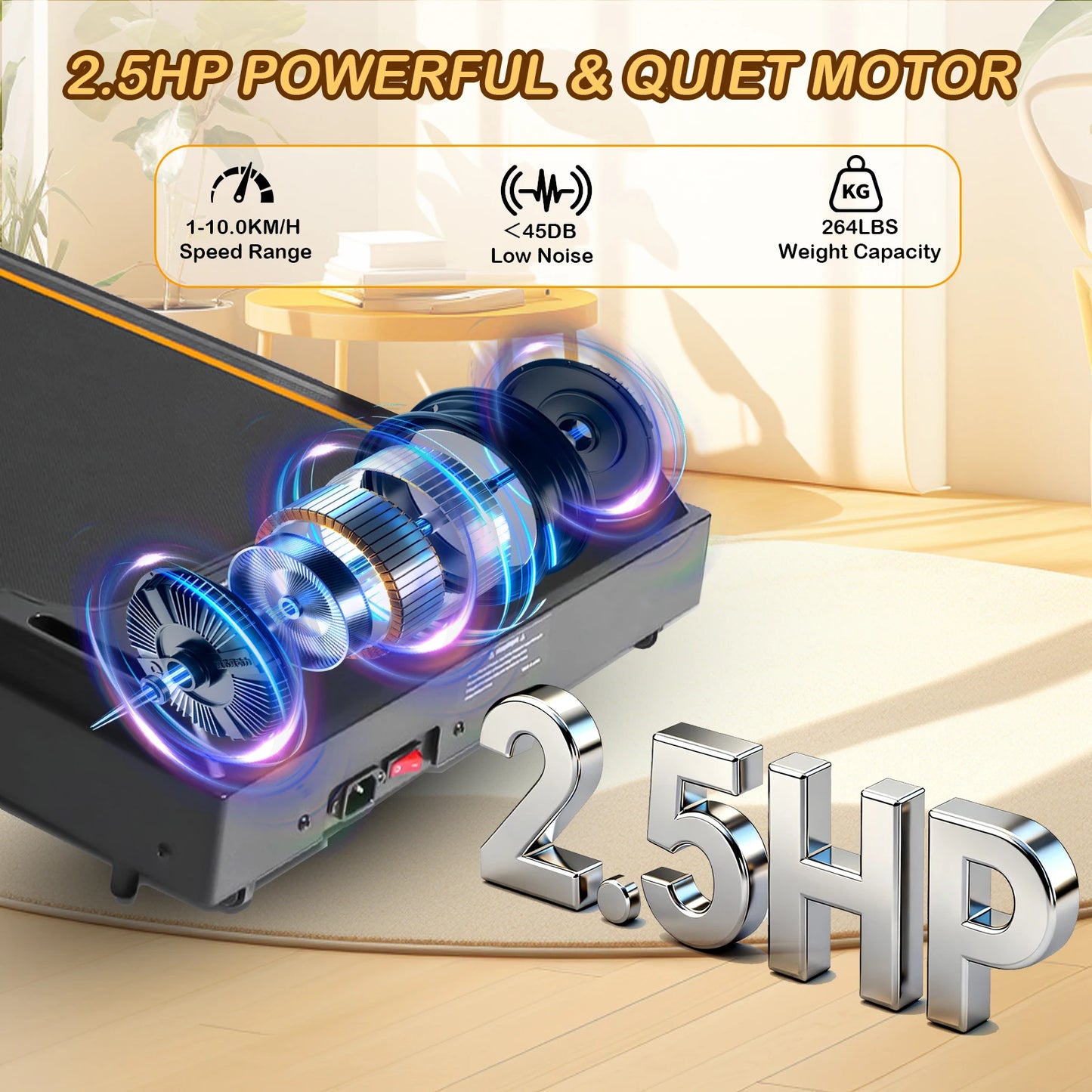 ATSANT LB51 Treadmill 2.5HP Walking Pad 2in1 Max Speed 10kmh Low Noise Under Desk Foldable LED Display Running Jogging Machine