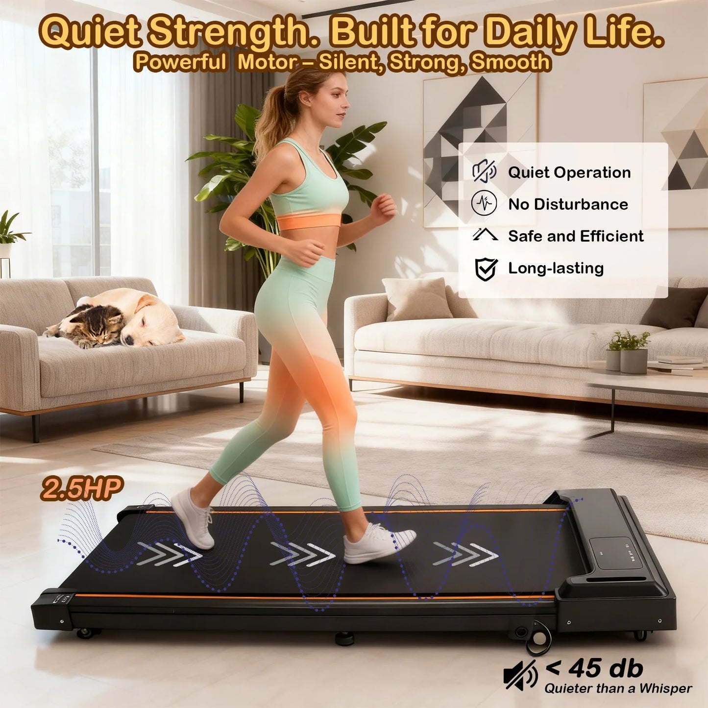 ATSANT LB51 Treadmill 2.5HP Walking Pad 2in1 Max Speed 10kmh Low Noise Under Desk Foldable LED Display Running Jogging Machine