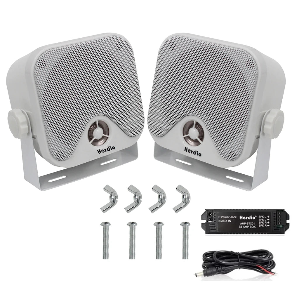 Herdio 4 Inch Waterproof Bluetooth Marine Speakers (2 Pack) - Surface Mount Heavy Duty Audio for Boats, Golf Carts, ATV, UTV,