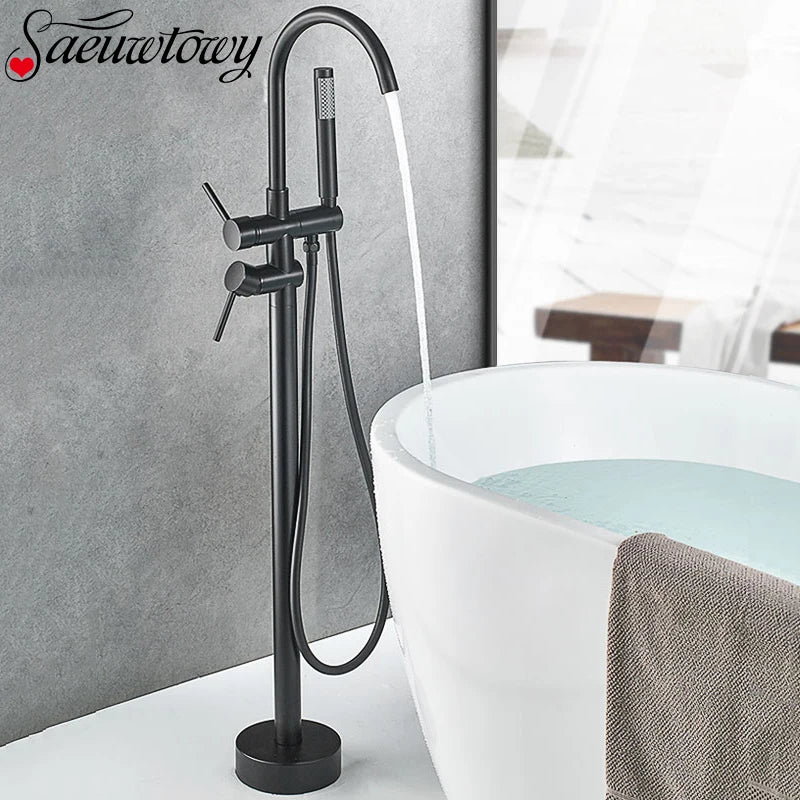 Black / Chrome / Golden /  Floor Standing Bathtub Dragon Freestanding Bathtub Faucet With Hand Shower Floor Bathtub Tap Hot Cold
