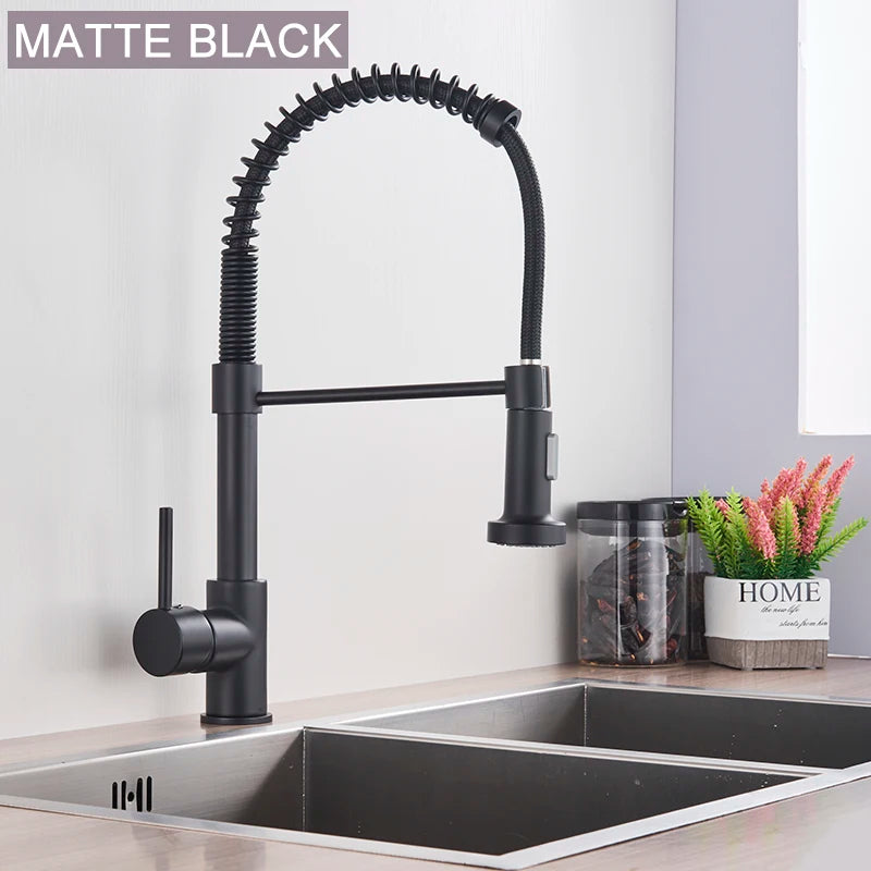Brushed Gold Kitchen Sink Faucet One Handle Spring Hot and Cold Water Tap Deck Mounted Bathroom Kitchen Crane