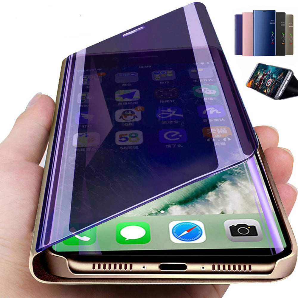 Luxury Mirror Flip Case for iPhone 11 Pro Max XR XS X Casing Leather Holder Stand Phone Cases for iPhone 8 7 6 6S Plus X Cover