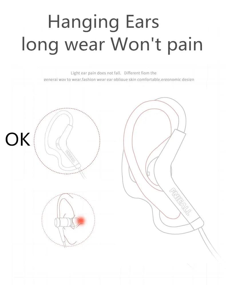 Ear Hook 13MM Sport Running Bass Headphones Ears Painless Earphone Control HiFi for iPhone /Xiaomi IOS Android Smart Phones