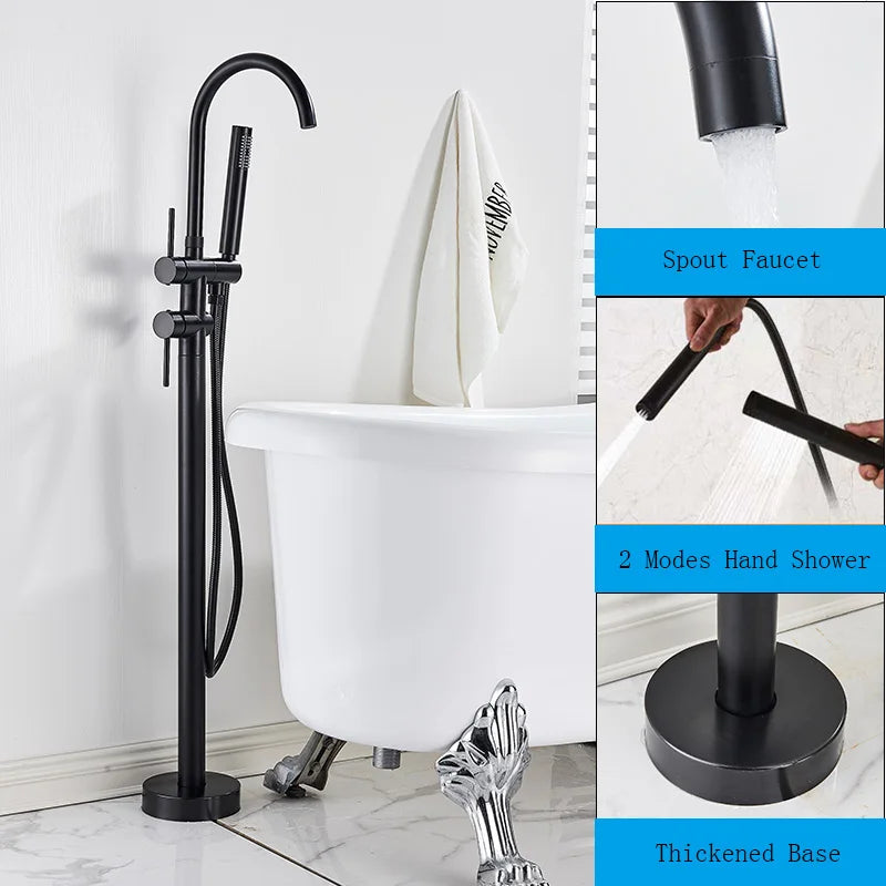 Black / Chrome / Golden /  Floor Standing Bathtub Dragon Freestanding Bathtub Faucet With Hand Shower Floor Bathtub Tap Hot Cold