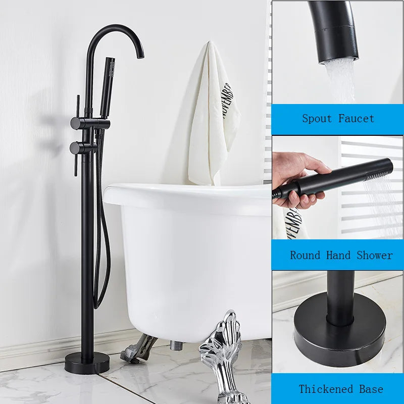 Black / Chrome / Golden /  Floor Standing Bathtub Dragon Freestanding Bathtub Faucet With Hand Shower Floor Bathtub Tap Hot Cold