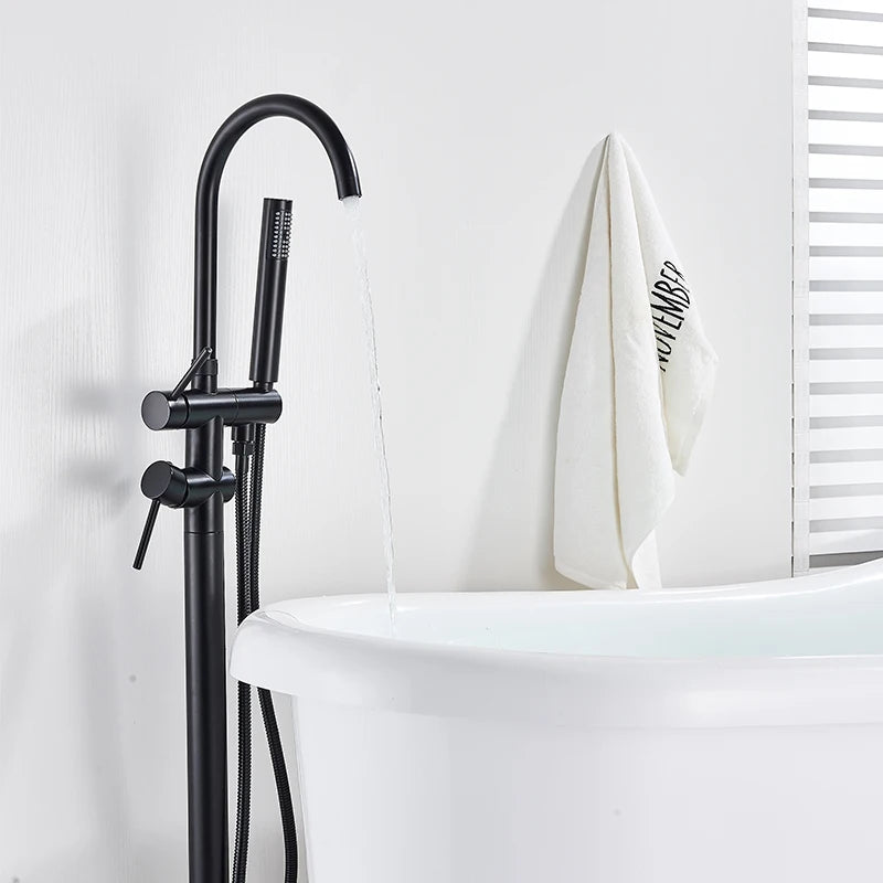 Black / Chrome / Golden /  Floor Standing Bathtub Dragon Freestanding Bathtub Faucet With Hand Shower Floor Bathtub Tap Hot Cold