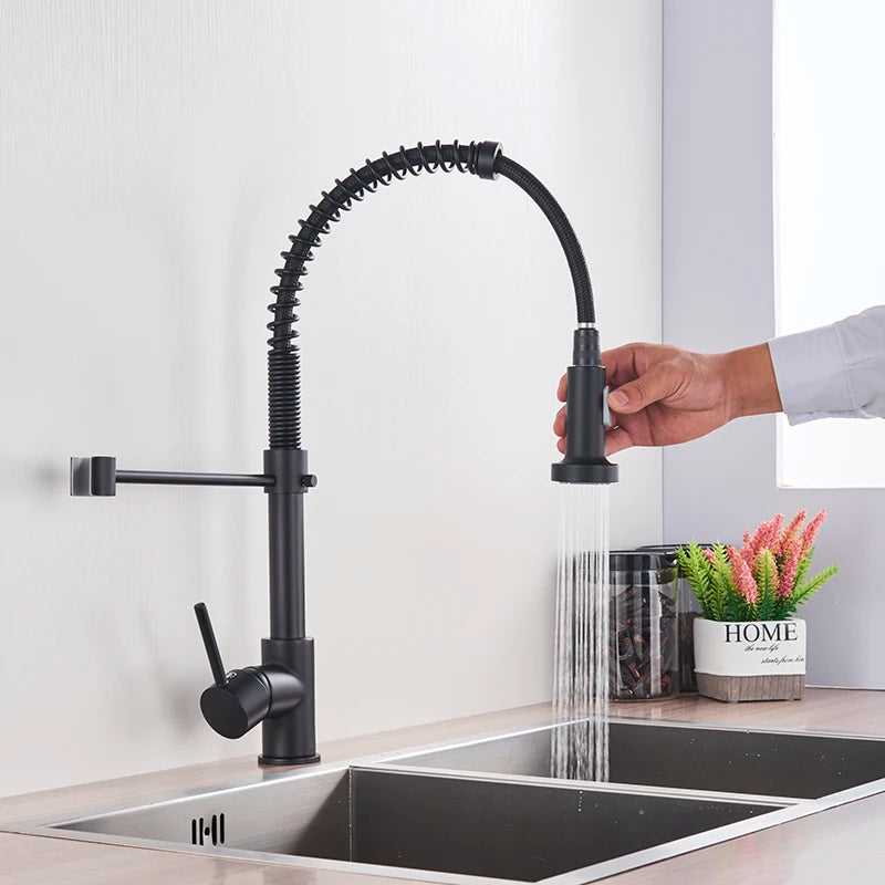 Brushed Gold Kitchen Sink Faucet One Handle Spring Hot and Cold Water Tap Deck Mounted Bathroom Kitchen Crane