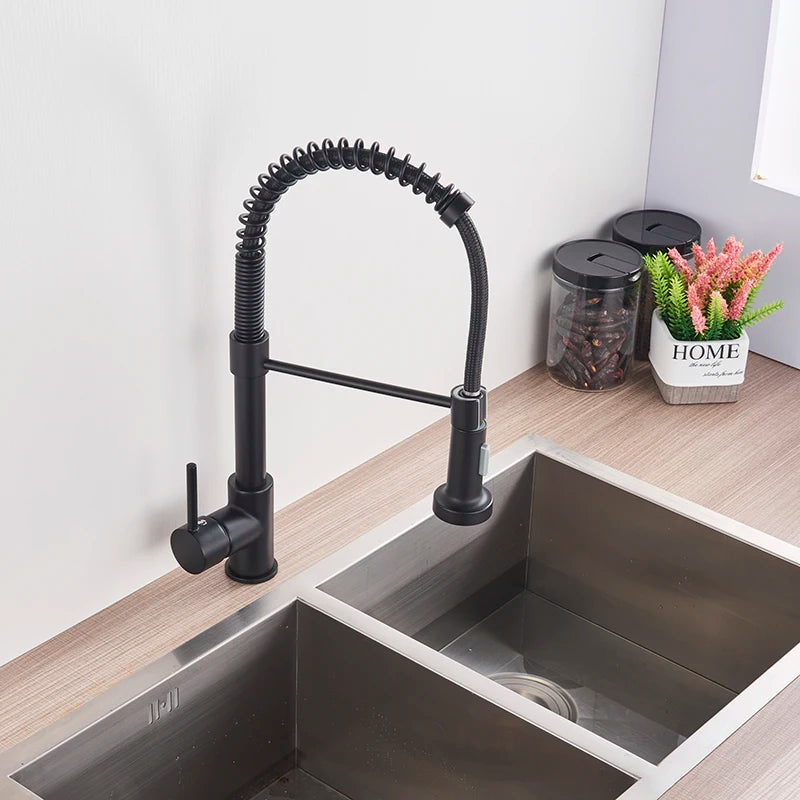 Brushed Gold Kitchen Sink Faucet One Handle Spring Hot and Cold Water Tap Deck Mounted Bathroom Kitchen Crane