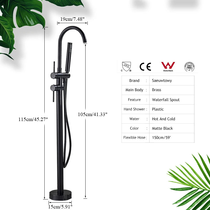 Black / Chrome / Golden /  Floor Standing Bathtub Dragon Freestanding Bathtub Faucet With Hand Shower Floor Bathtub Tap Hot Cold