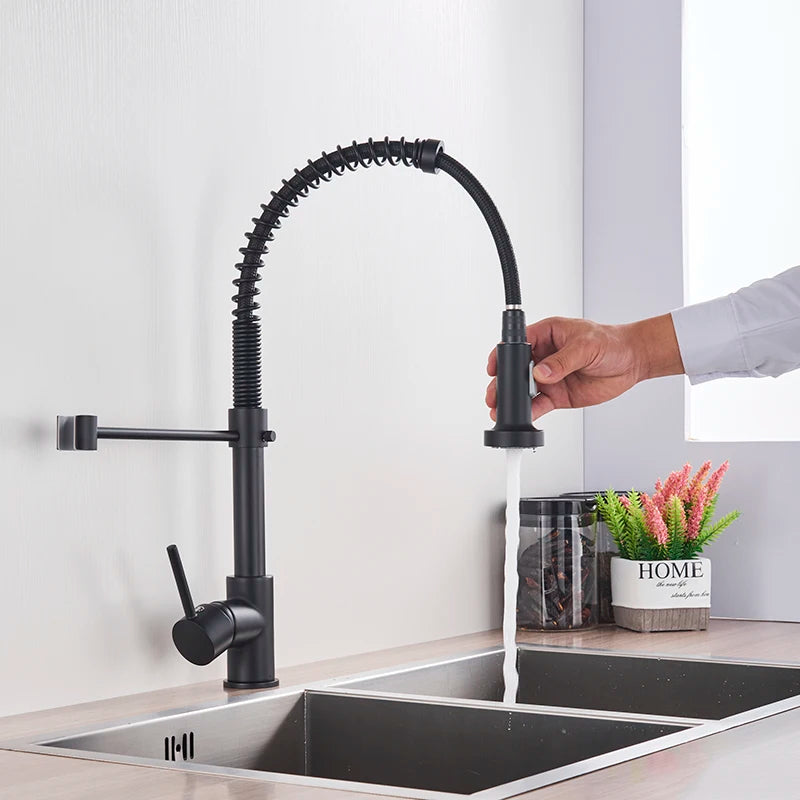 Brushed Gold Kitchen Sink Faucet One Handle Spring Hot and Cold Water Tap Deck Mounted Bathroom Kitchen Crane