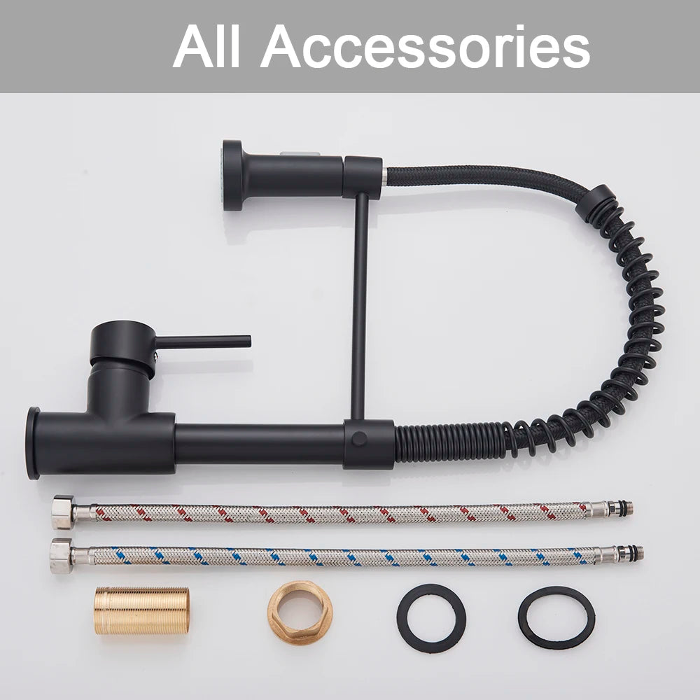 Brushed Gold Kitchen Sink Faucet One Handle Spring Hot and Cold Water Tap Deck Mounted Bathroom Kitchen Crane