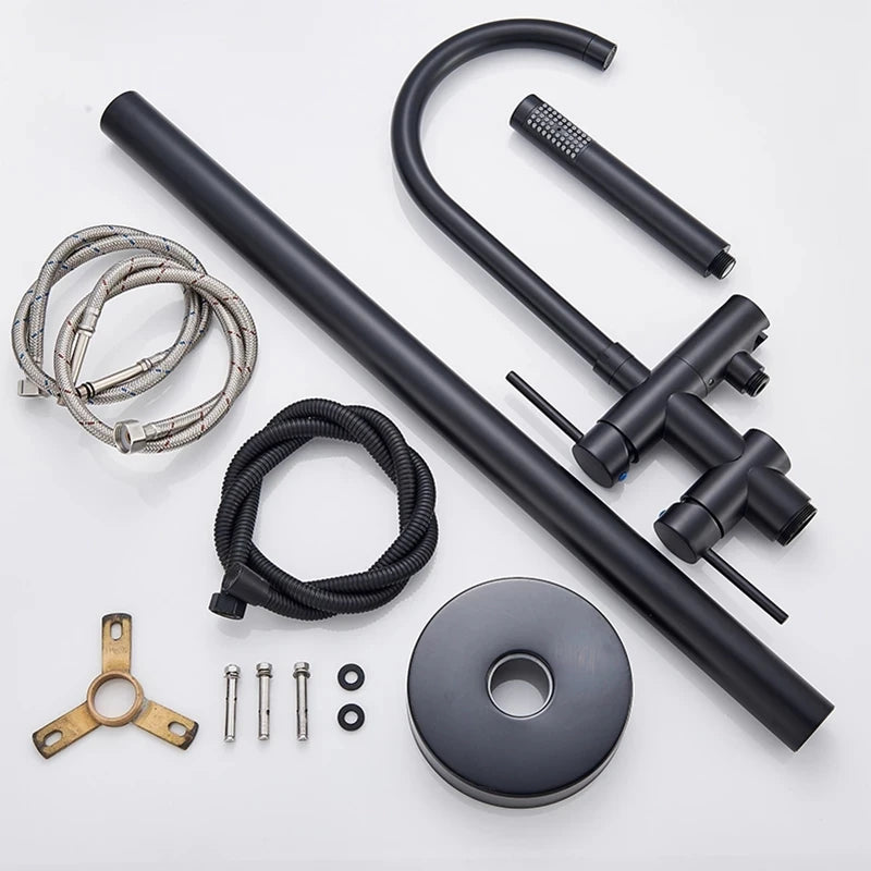Black / Chrome / Golden /  Floor Standing Bathtub Dragon Freestanding Bathtub Faucet With Hand Shower Floor Bathtub Tap Hot Cold
