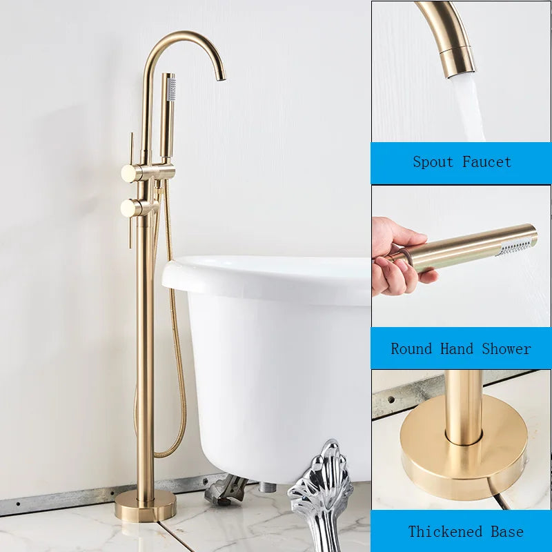 Black / Chrome / Golden /  Floor Standing Bathtub Dragon Freestanding Bathtub Faucet With Hand Shower Floor Bathtub Tap Hot Cold