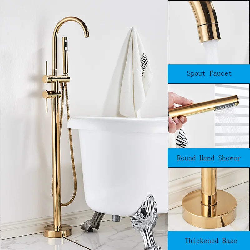Black / Chrome / Golden /  Floor Standing Bathtub Dragon Freestanding Bathtub Faucet With Hand Shower Floor Bathtub Tap Hot Cold
