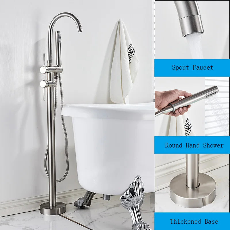 Black / Chrome / Golden /  Floor Standing Bathtub Dragon Freestanding Bathtub Faucet With Hand Shower Floor Bathtub Tap Hot Cold