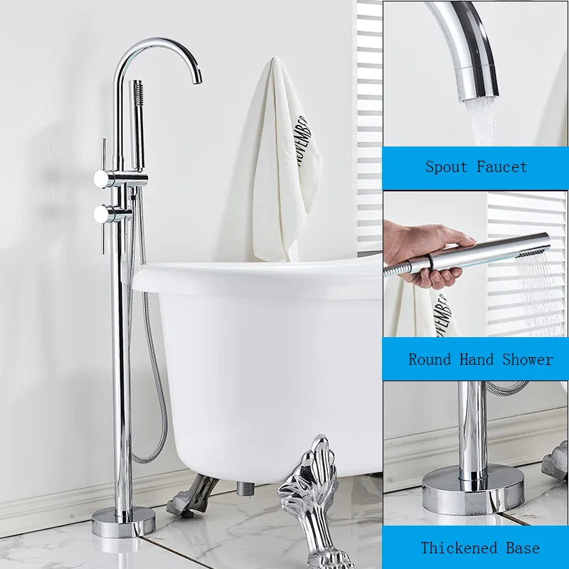 Black / Chrome / Golden /  Floor Standing Bathtub Dragon Freestanding Bathtub Faucet With Hand Shower Floor Bathtub Tap Hot Cold