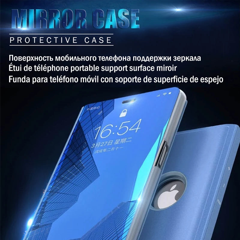 Luxury Mirror Flip Case for iPhone 11 Pro Max XR XS X Casing Leather Holder Stand Phone Cases for iPhone 8 7 6 6S Plus X Cover