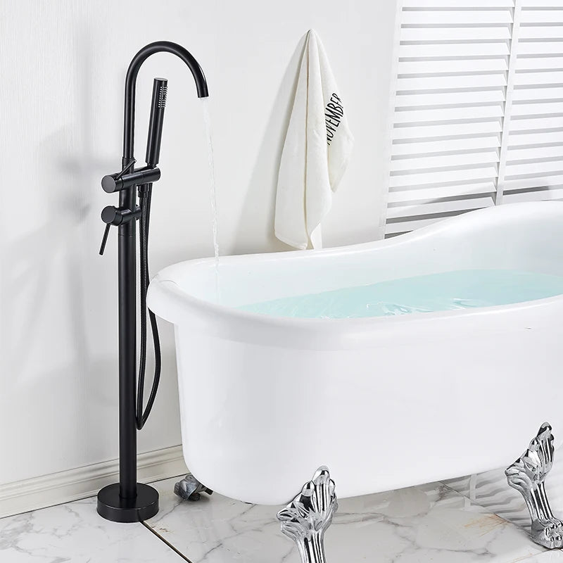 Black / Chrome / Golden /  Floor Standing Bathtub Dragon Freestanding Bathtub Faucet With Hand Shower Floor Bathtub Tap Hot Cold