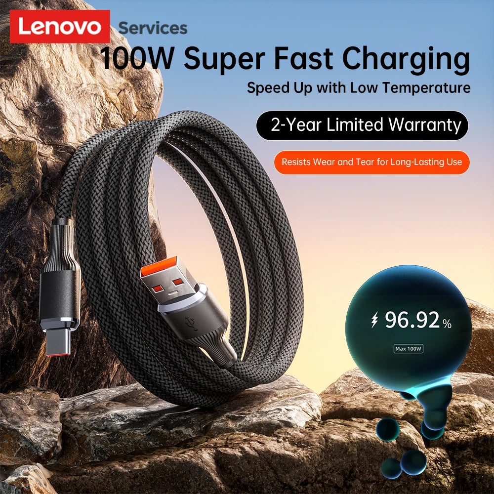 Lenovo 100W 6A Fast charging data cable USB/Type C to Type C for Sumsung Huawei Xiaomi OPPO Phone High-speed Data Transfer Cord