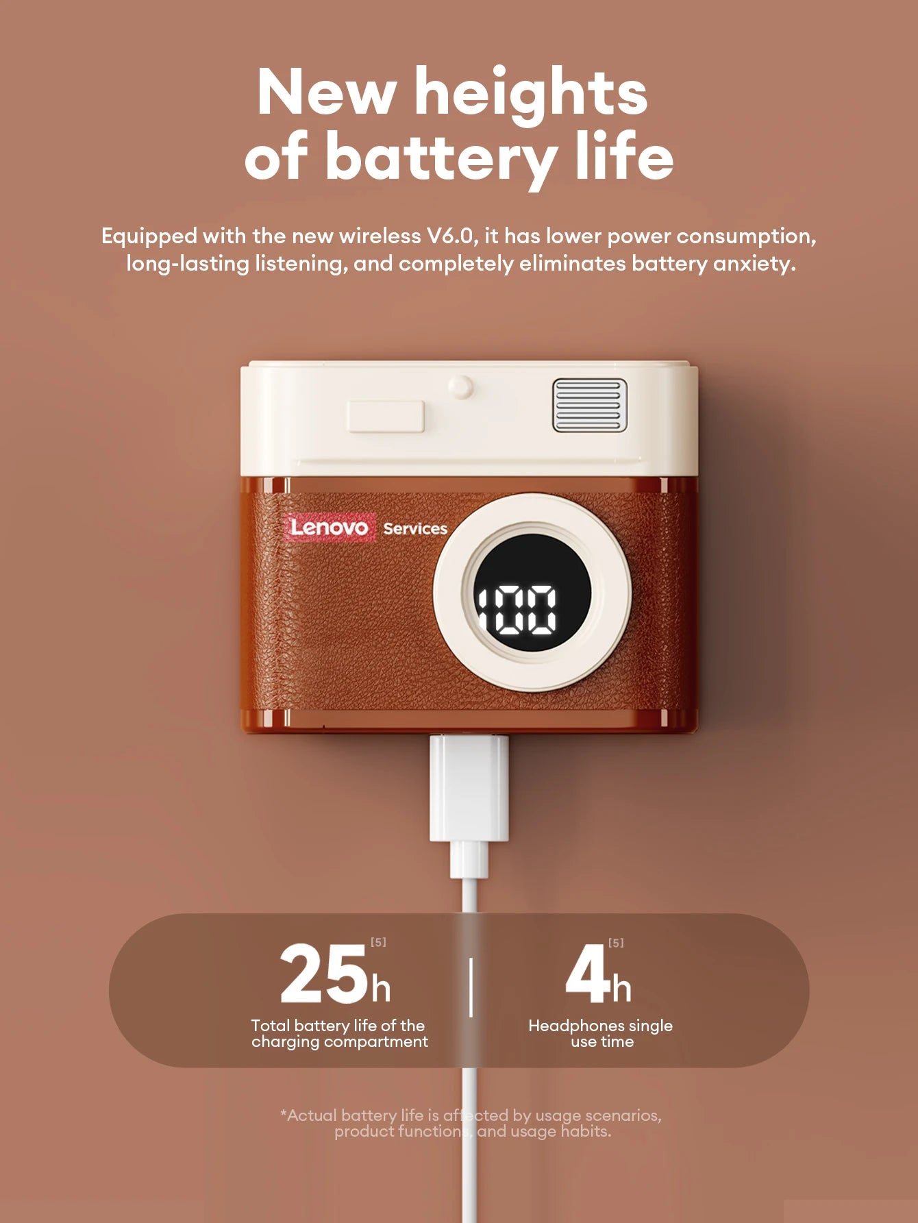 Lenovo LE218 Bluetooth 6.0 Vintage Leather Wireless Earbuds LED Digital Display Headphones ENC Noise Reducation Earphone for Mi