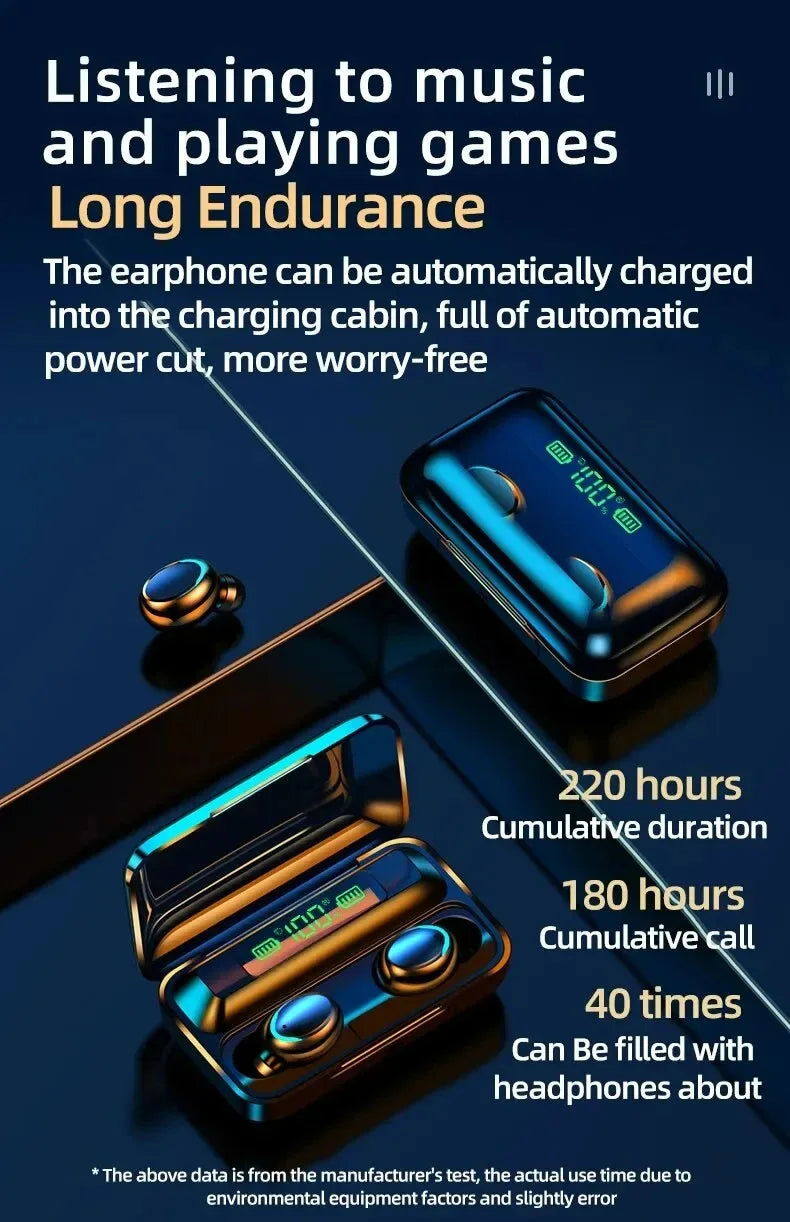 9D Stereo F9 Sport Bluetooth Headphones High Bass Earphones Handfree Touch Control Tws Wireless Earbuds Waterproof Headset