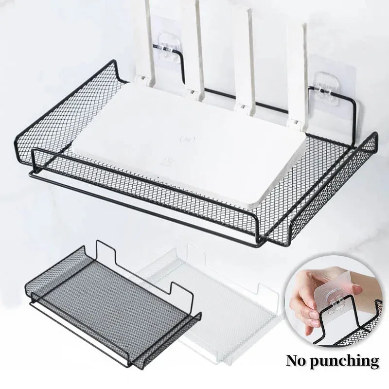 Self-adhesive Shelf Wall-mounted No-drill Storage Box  Kitchen SpiceDrying Rack Shelf for Dish Wall Router Rack TV Set-top Box