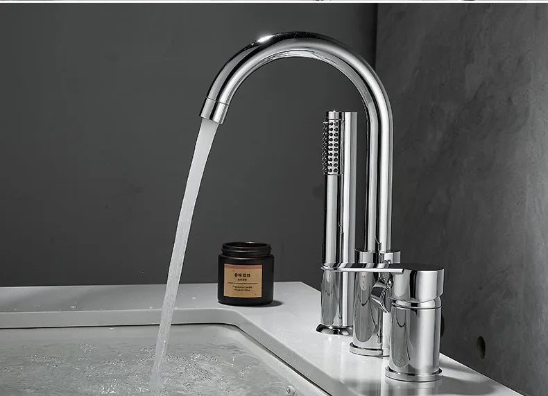 Bathroom Bathtub Shower Faucet with Swivel Tub Spout and Handhold Shower Brass Wall Mounted Hot Cold Water Mixer Bath Tap