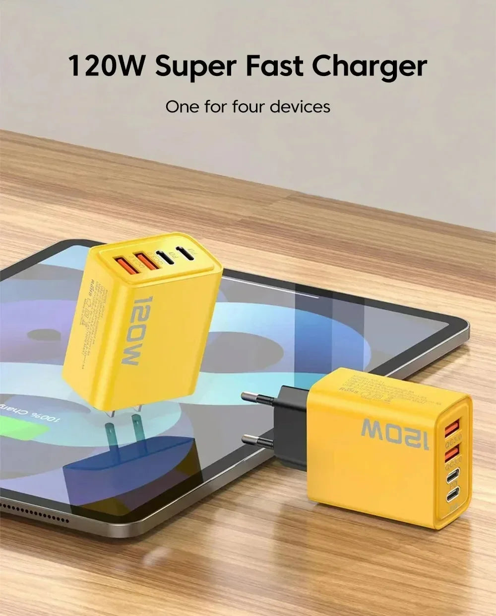 120W Total Fast Charging Quick Charger PD USB Type-C Wall Adapter for iPhone 16/15/14 Xiaomi Huawei Redmi Oneplus -Phone Charger